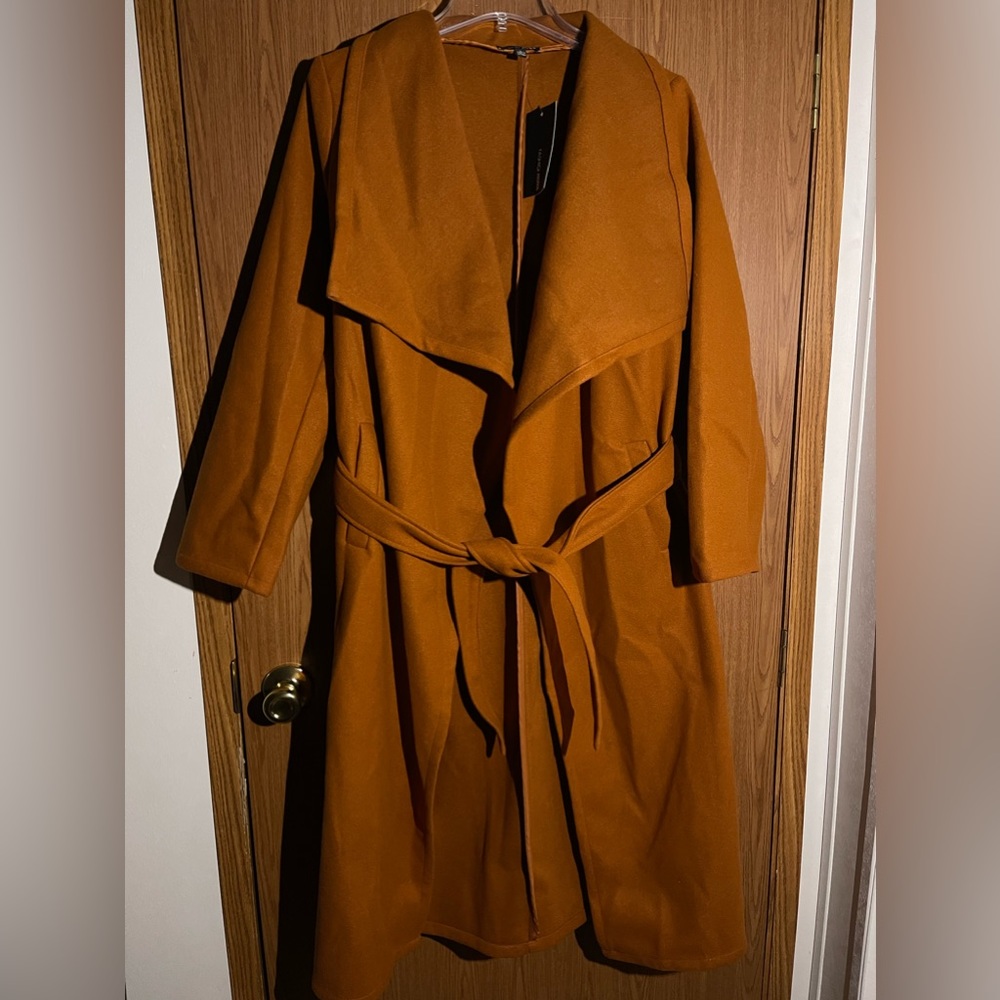 cognac trench coat.